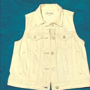 Madewell white wash denim button front vest